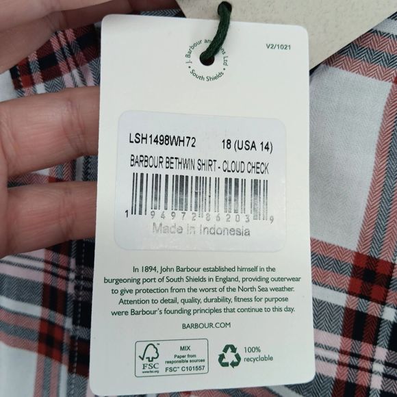 NWT & Bag Barbour Bethwin Button Up Shirt Cloud Check Holiday Plaid Women SZ 14 - Picture 8 of 16